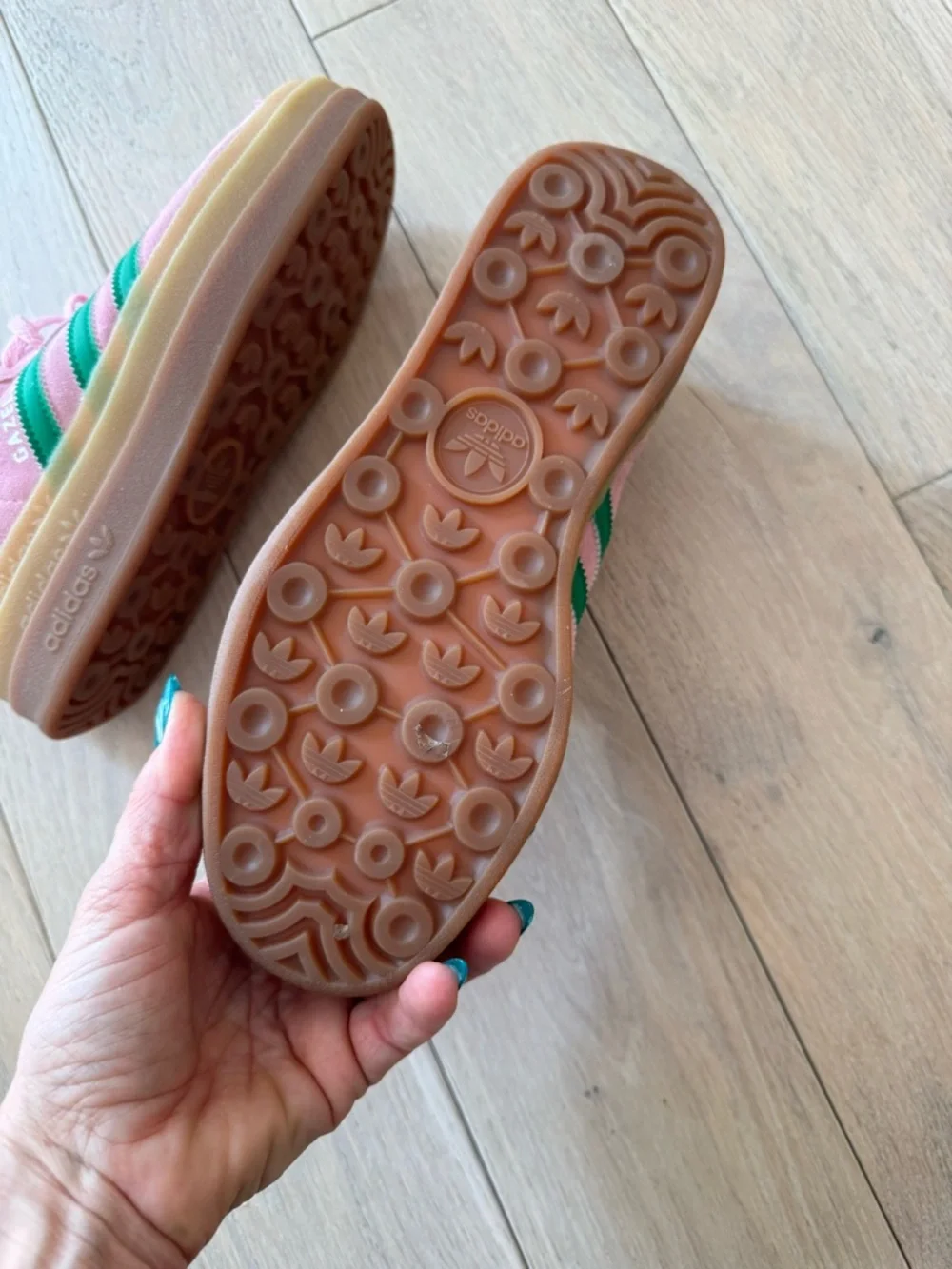 adidas Pink and Green Gazelle Platform Sneakers - Picture 3 of 9